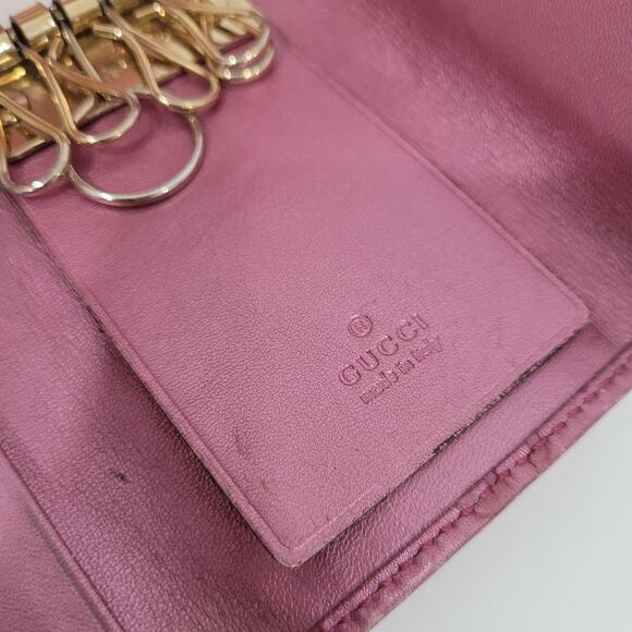 Gucci Heart Logo Key Holder Wallet Case Leather Small Purple Metallic Charm - Picture 4 of 12
